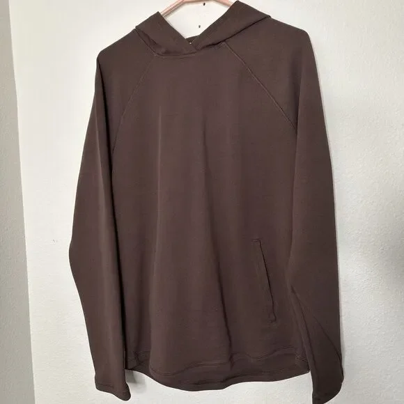 Heavy Waffle HOODED Sweatshirt All in Motion 2 pocket BROWN Thumbholes Sz Small - Picture 4 of 13